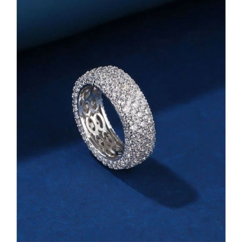 Women's Silver Tone 5 Rows Rhinestone Studded Boutique Eternity Ring Band Size 6